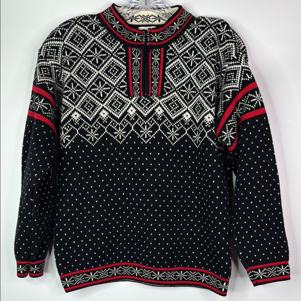 Hanna Andersson Fair Isle Black White 1/4 Zip Sweater Size 140